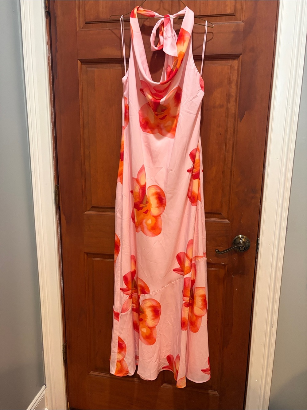 Pink Floral Cowl Neck Maxi Dress
